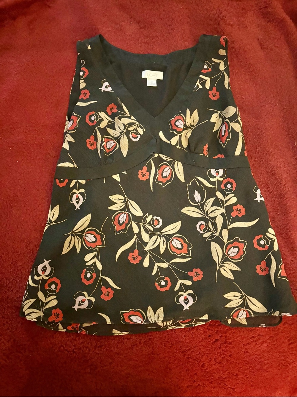 Ann Taylor Black Floral V-Neck Camisole